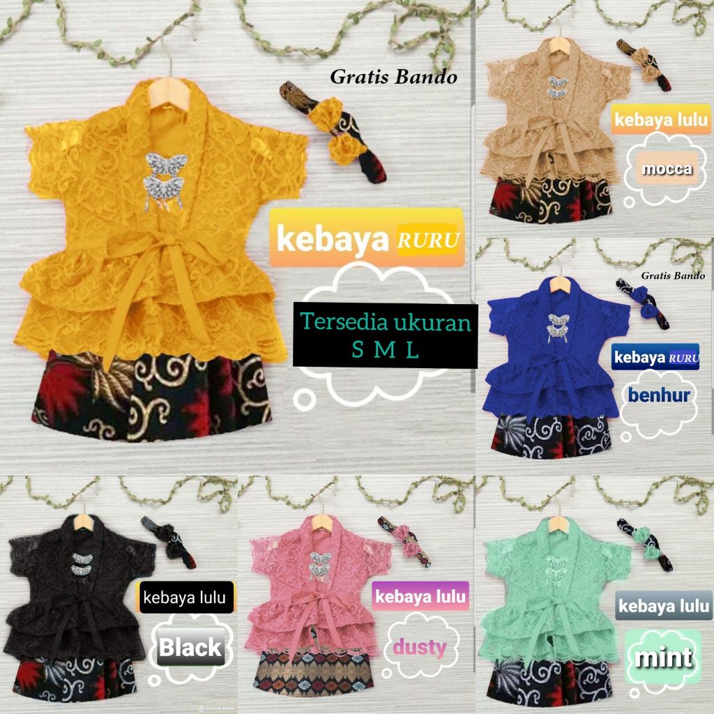 Setelan Baju Adat Anak Perempuan GRATIS BANDO Stelan Kebaya Anak Set Kebaya Anak Brukat Modern Kebay