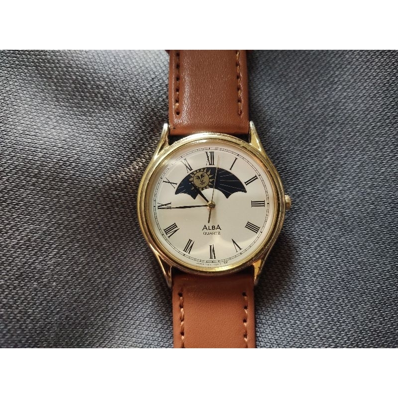 jam tangan vintage moon and sun not moonphase Alba rare