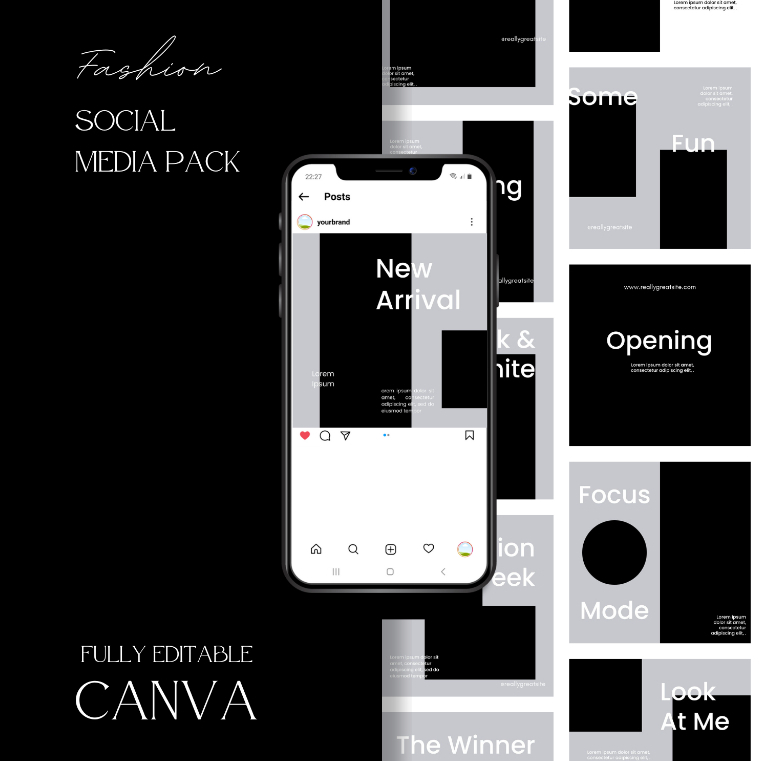 Desain 50 Template Canva Instagram Feed/Post Hitam Putih Fashion / Pakaian | Premium Design for Bout