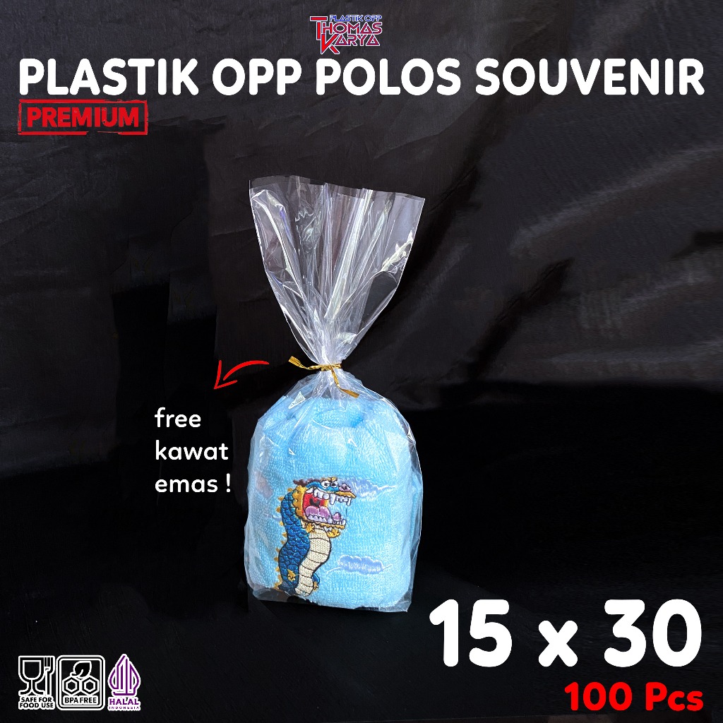 Plastik Souvenir 15x30 Tanpa Lem Perekat isi 100 OPP Bening Bungkus Handuk