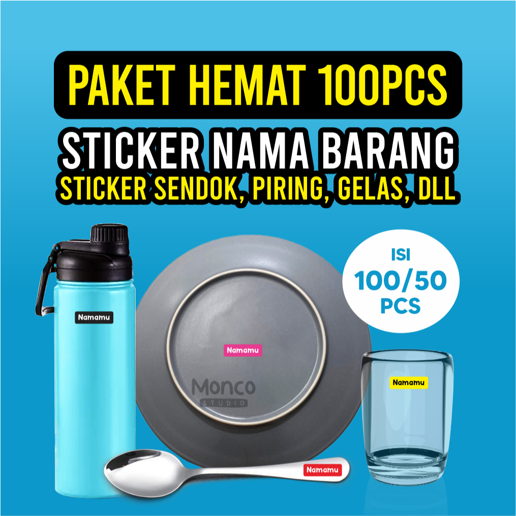 

100 PCS Sticker nama barang waterproof stiker piring sendok gelas stiker serbaguna stiker timbul