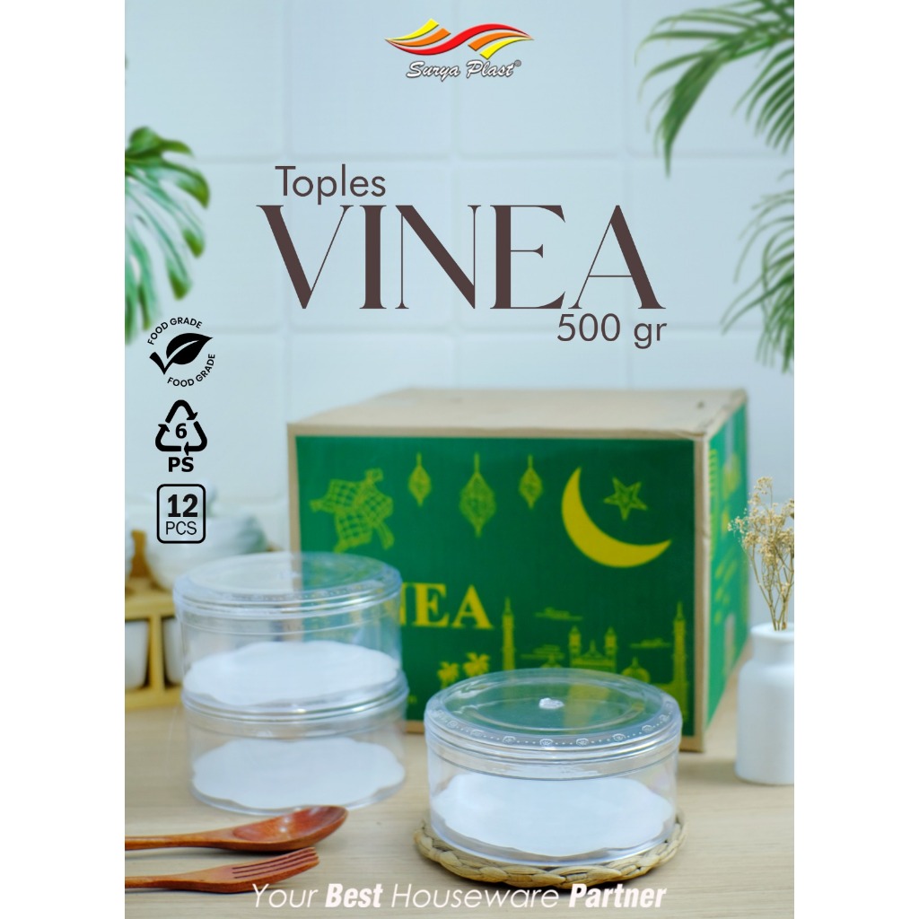 Isi 12 Pcs - Toples Mika Bulat VINEA / Toples kue bening 250 ml 500 ml | Toples Mika | Toples Kue | 