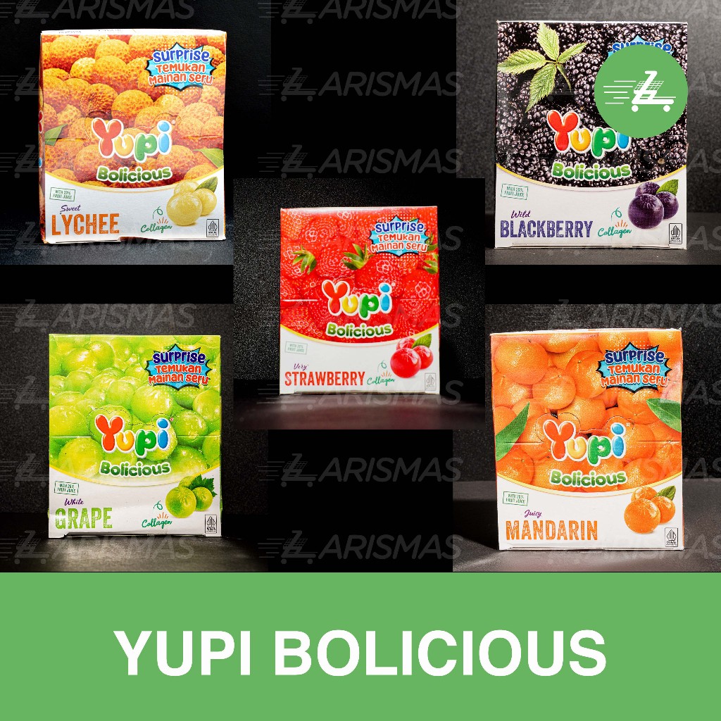 

YUPI BOLICIOUS 1 BOX isi 24 pcs Rasa Leci, Strawberry, Grape, Mandarin, Blackberry