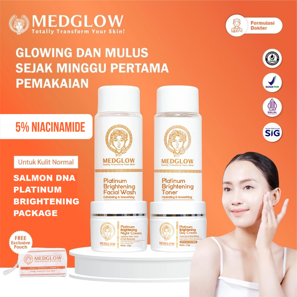 MEDGLOW CLINIC Platinum Brightening PDRN Salmon DNA Package + Bonus Tas Kulit| Paket Skincare Krim P
