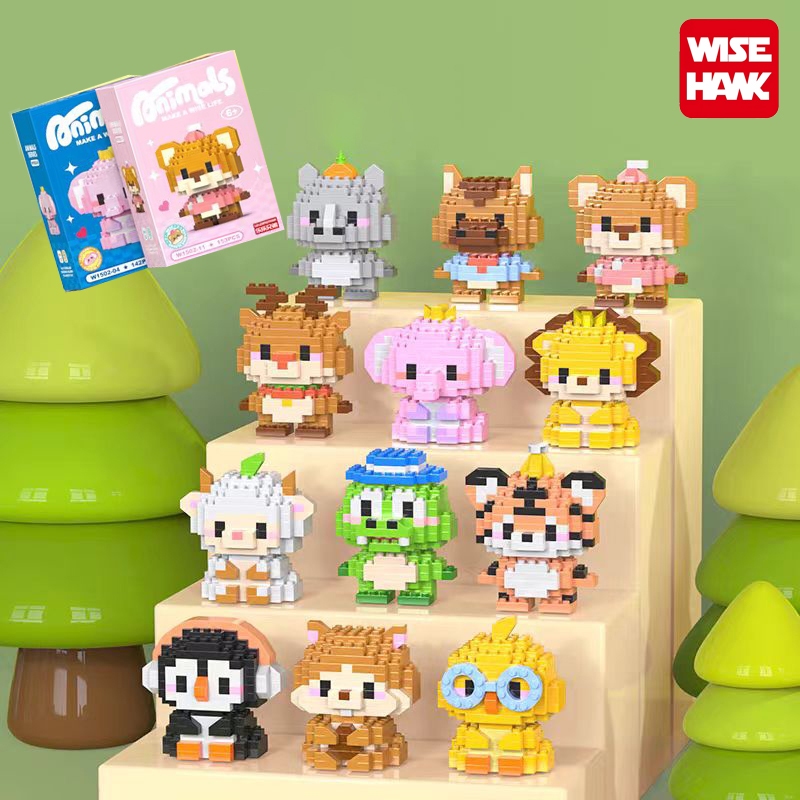 WISEHAWK Set hadiah Nano Block Kartun Mini Bricks Mainan Balok Susun Mainan Anak Mainan Edukasi DIY 