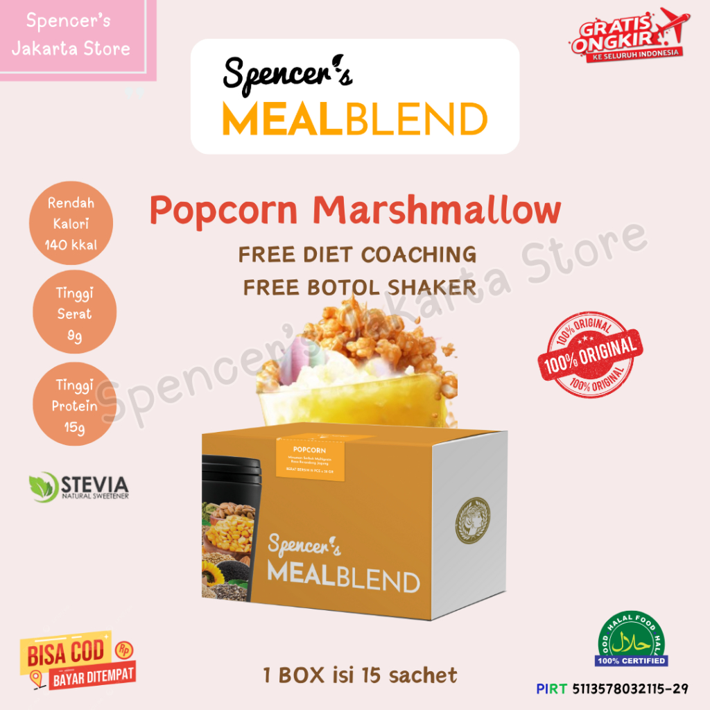 

Spencer's Mealblend Multigrain POPCORN MARSHMALLOW - 1 Box isi 15 Sachet + BONUS SHAKER