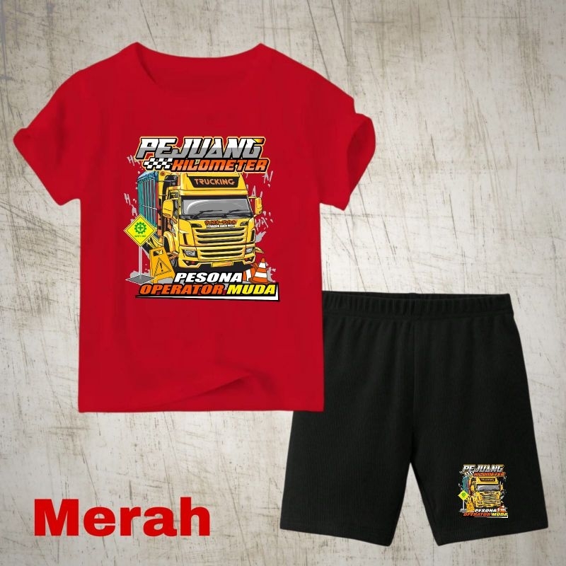 Setelan kaos anak anak truk oleng 03 umur 2-10 th Uk.S,M,L,XL