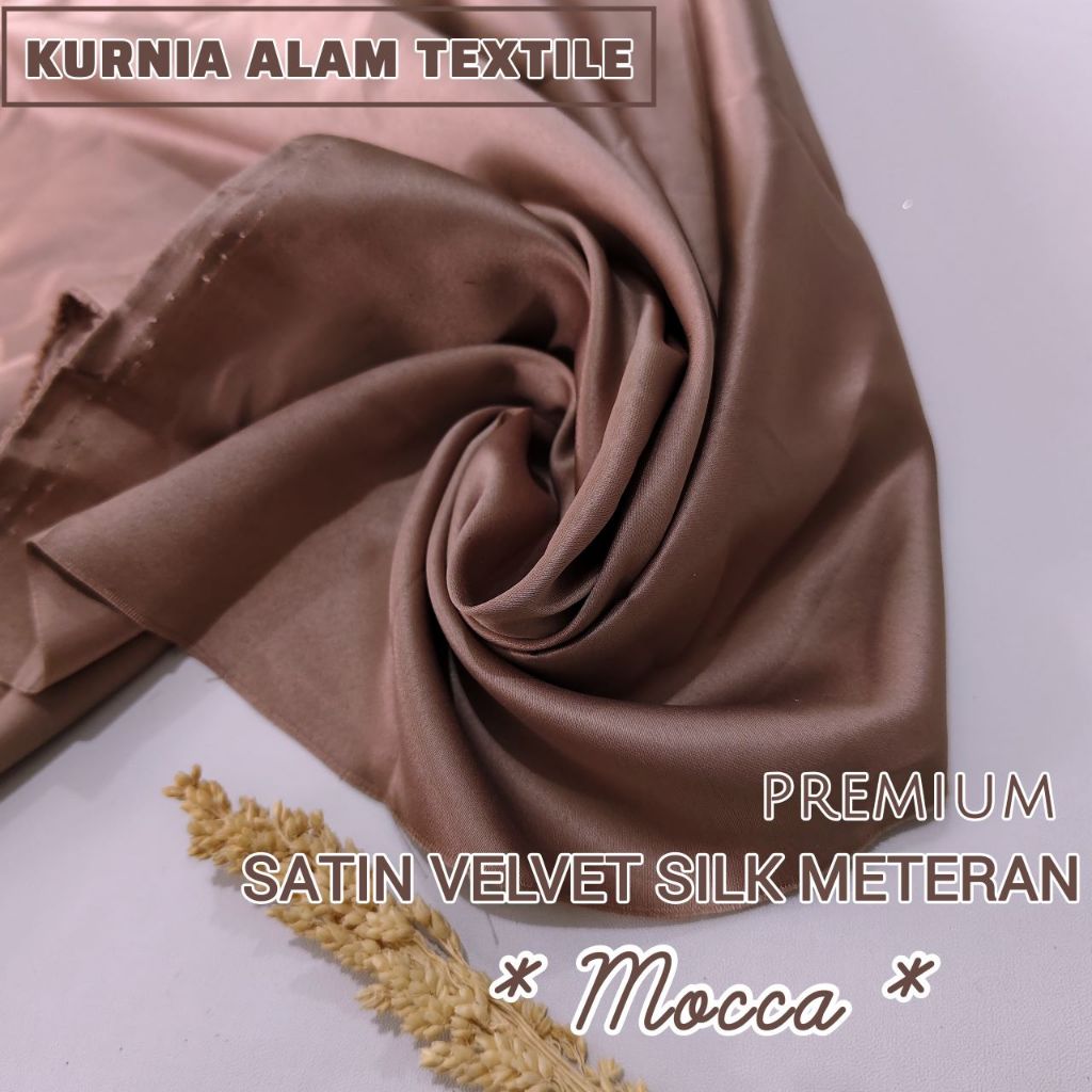 Kain Satin Velvet Polos Meteran warna COKLAT MOCCA Premium Bahan Set Kain Bridesmaid Murah Mewah