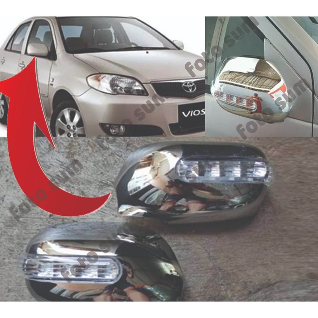 cover spion CHROME + lampu untuk vios limo ex taxi 2003-2005 mirror cover vios gen 1 satu set 2 pcs