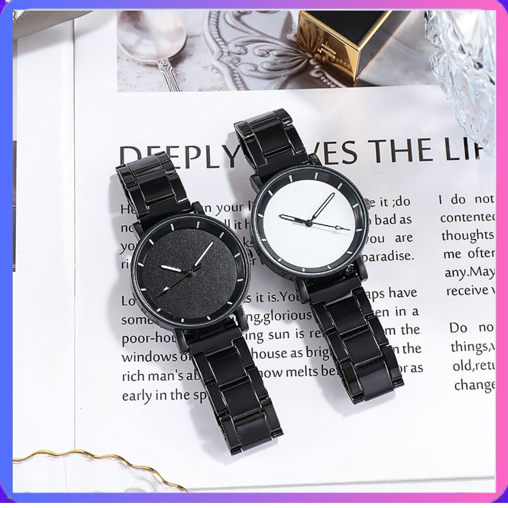 Jam Tangan Rantai Hitam Unisex Casual Analog Quartz Fashion Jam Tangan Rantai