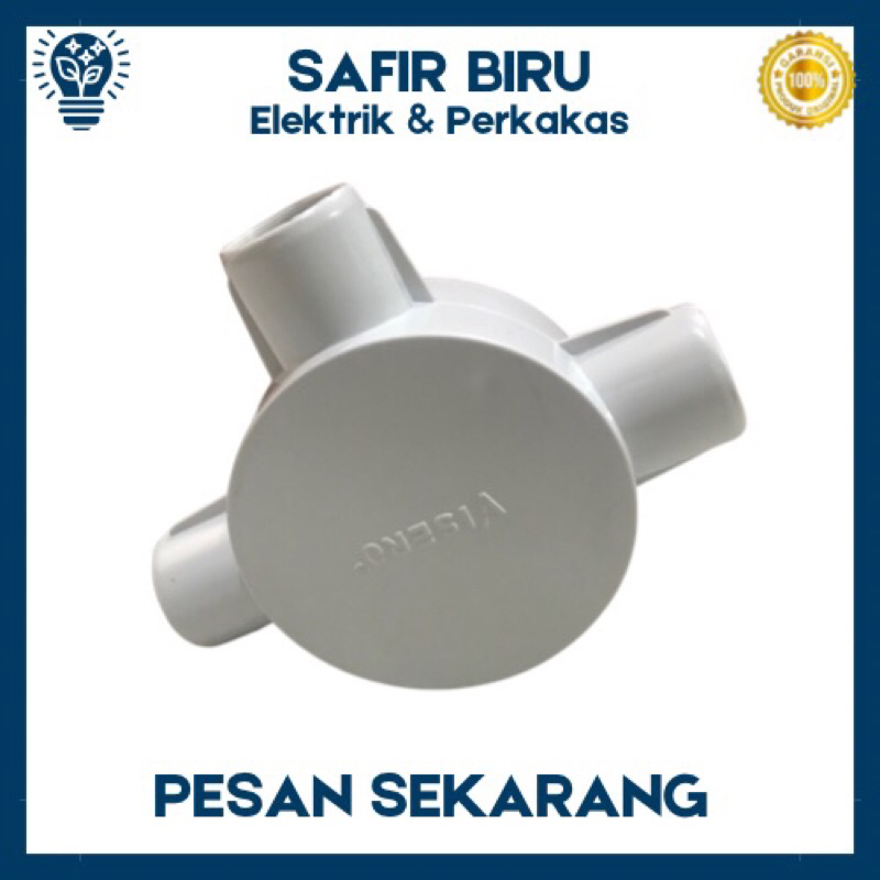 Kotak Sambung T Dus PVC 3 Cabang – Box Conduit untuk Instalasi Listrik, Tahan Lama & Mudah