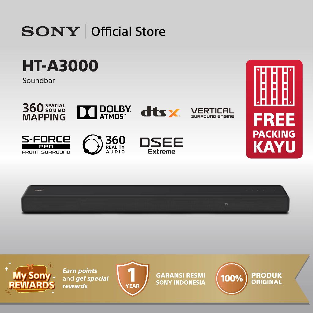 Sony HT-A3000 Bundle with SA-SW3 250W 3.1-Channel Dolby Atmos Soundbar Home Theater Hometheater