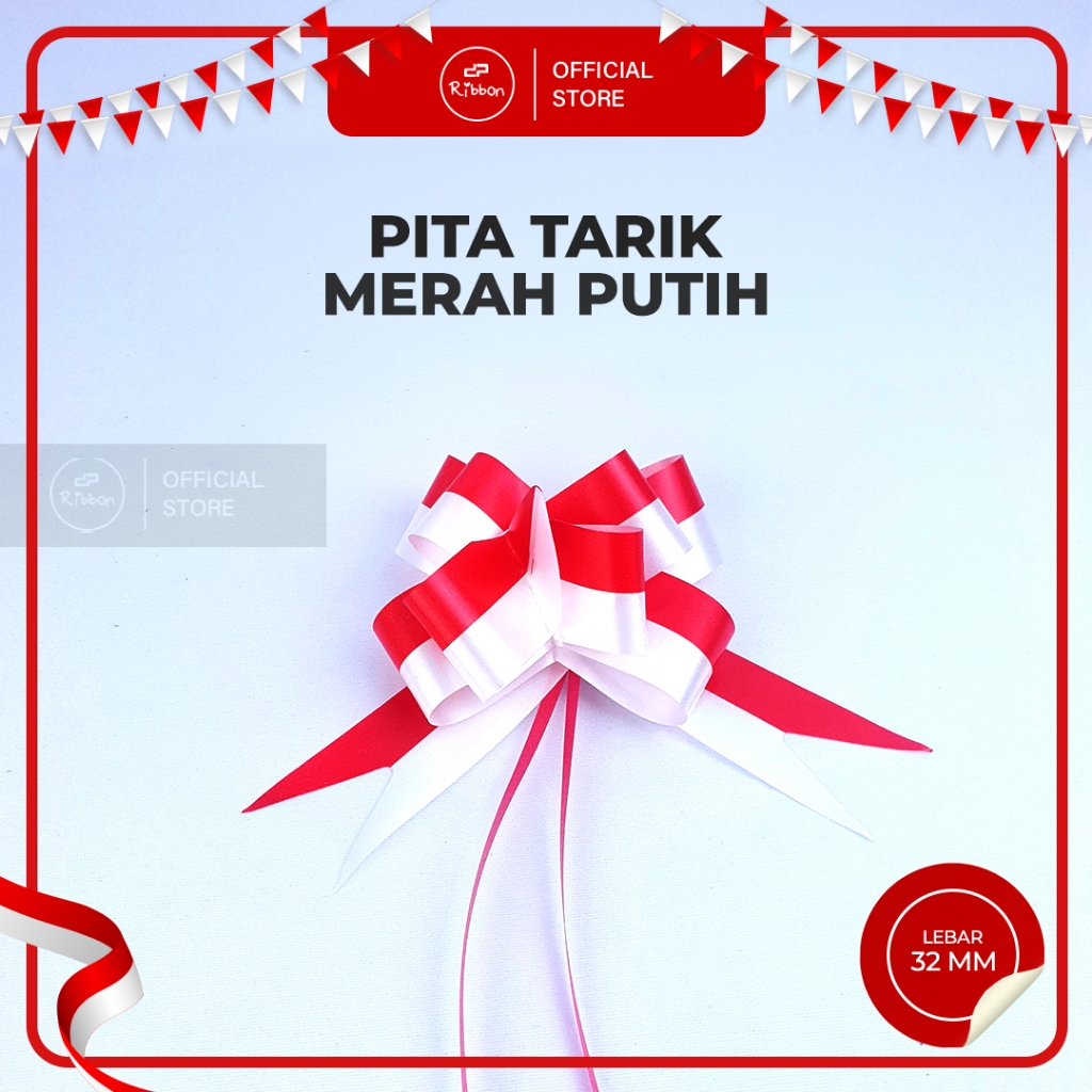 

Pita tarik Merah Putih Tanpa Renda 32 mm Ribbon Serut Bendera 32mm