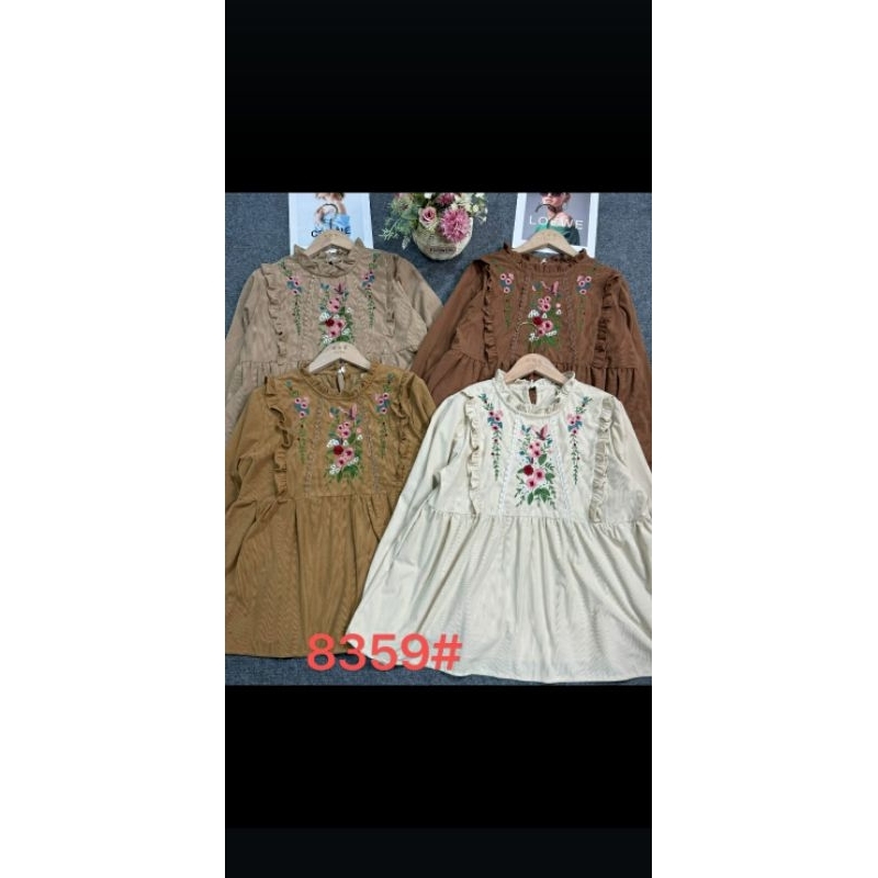 Blouse import premium wanita * bahan semi curdoray* Baby doll * Motif bordir * Lengan panjang