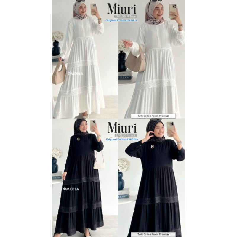 Drees polos rayon|Miuri|Dres hitam putih|