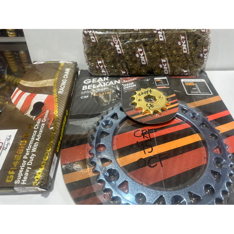 gear set crf 428 15 / 45 rantai 140L crf 150 GEAR SET CRF 1 SET GEAR PAKET CRF 150 SCARLET RACING #G