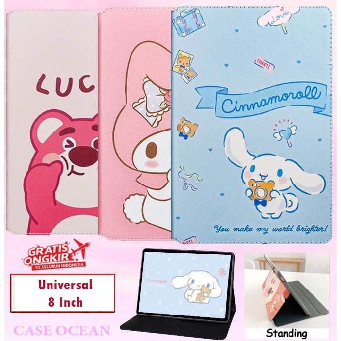 Oase Oapad 8 inch Flip Leather Case Casing Book Cover Motif Cinnamoroll Lotso Melody Anak Kids Cewek