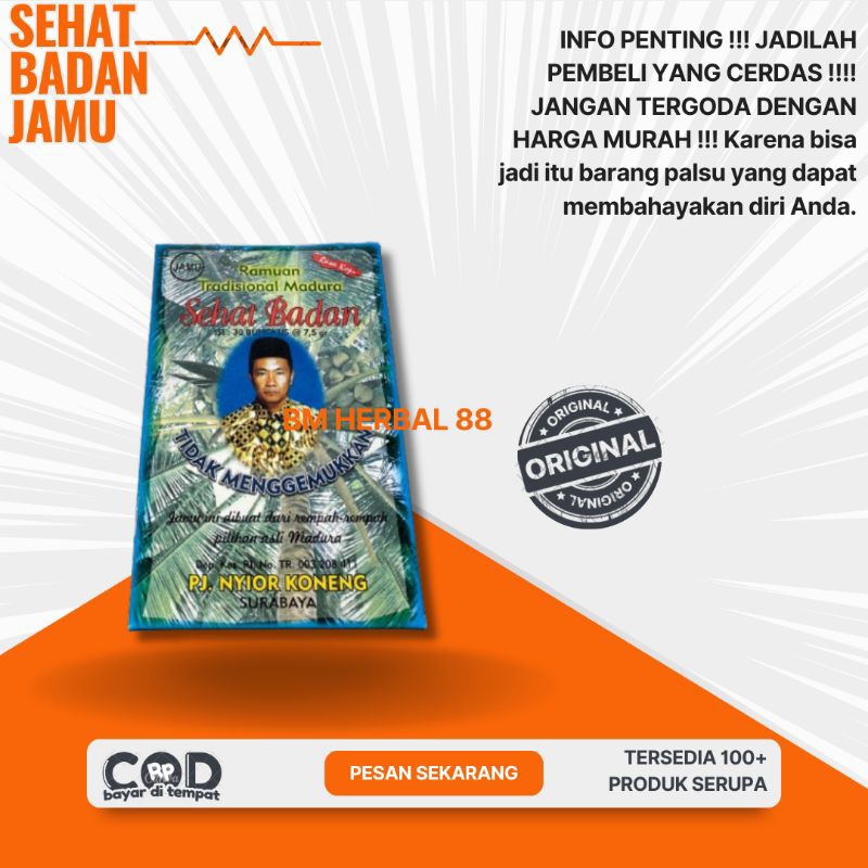 Sehat Badan Serbuk | Ramuan Tradisional Madura Rasa Kopi Original PJ. Nyior Koneng | 1 Box Isi 30 Sa