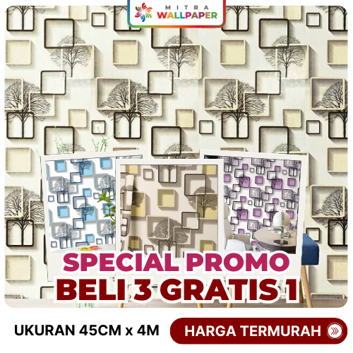 PAKET PROMO Wallpaper Dinding Ruang Tamu 3D Motif Kotak Pohon Ungu Wallpaper Dinding Kamar 3D Wallpa