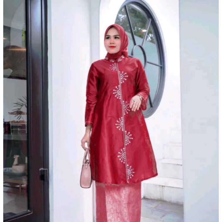 RJ3 Atasan Baju Kurung Malaysia Tunik Rosalie Full Payet Set Baju Kurung Songket Serian Warna