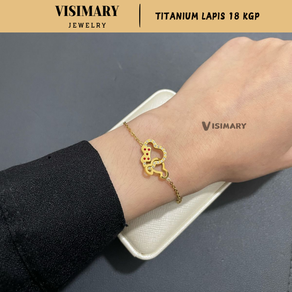 G185 Gelang Titanium Wanita Karakter Micky Mouse Cantik Lucu Lapis Emas 18 KGP