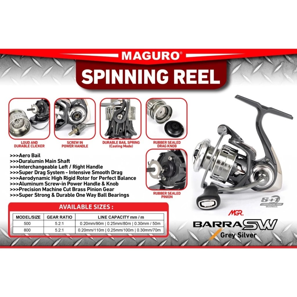 REEL MAGURO BARRA SW500 / SW800 GREY & BLACK GOLD - ULTRALIGHT