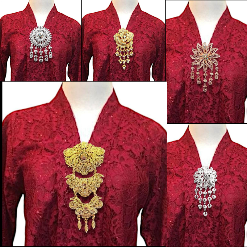 Bros Kebaya Pengantin/Bross Besar/Bros Bunga Juntai /Bros Mewah Kutubaru Emas Perak Jumbo Mewah