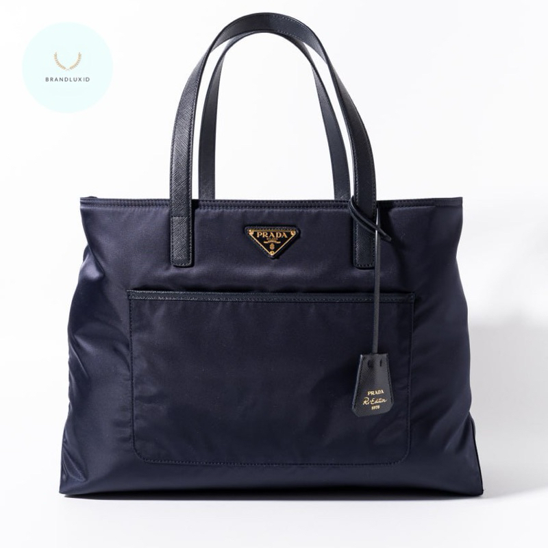 Prada Re-Edition 1978 large re-nylon and saffiano leather tote bag Navy