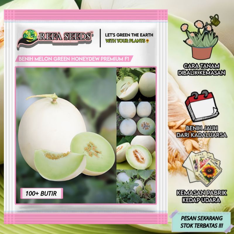 Isi (100 Butir) Benih Melon Hijau Honeydew Lembut & manis F1 Original 100% / Benih melon Honeydew
