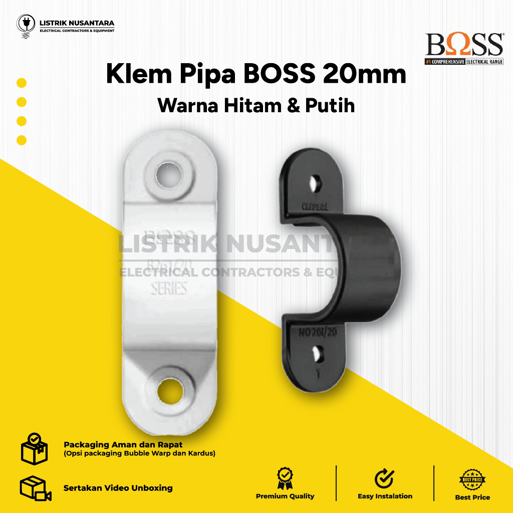 Klem Pipa Boss 20mm Hitam Putih / Clamp Conduit 20 mm Original Pengikat Kunci Pipa Listrik