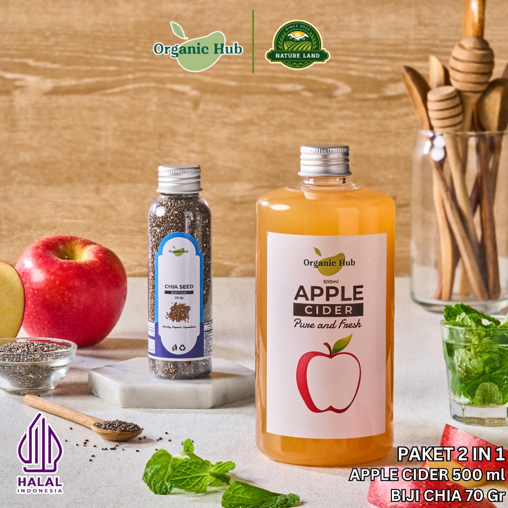 

Organic Hub Paket Bundling 2in1 Cuka apel 500 ml dan Chia Seed 70 gram Apple Cider Vinegar Chiaseed