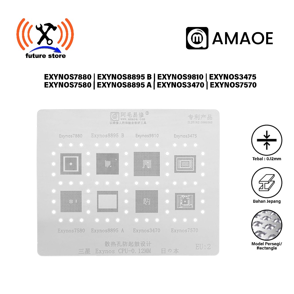 AMAOE EU:2 SAM CETAKAN IC Exynos CPU -0.12MM BAHAN JEPANG ORIGINAL - CETAKAN IC EXYNOS 7880 | EXYNOS