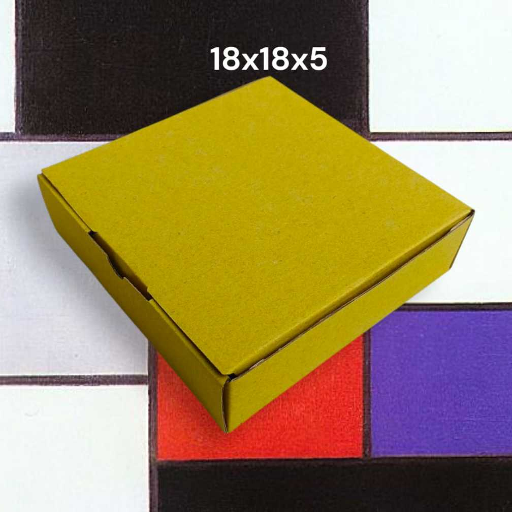 

Kardus Die Cut Pizza Polos UK 18X18X5 Cm Single Wall, Tebal 3 MM Warna Kuning