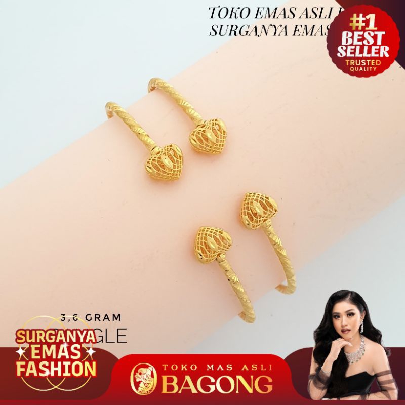 GELANG FASHION BANGLE HATI TINJU KUNING 17K/750 - ASLI BAGONG GOLD BAGONG EMAS