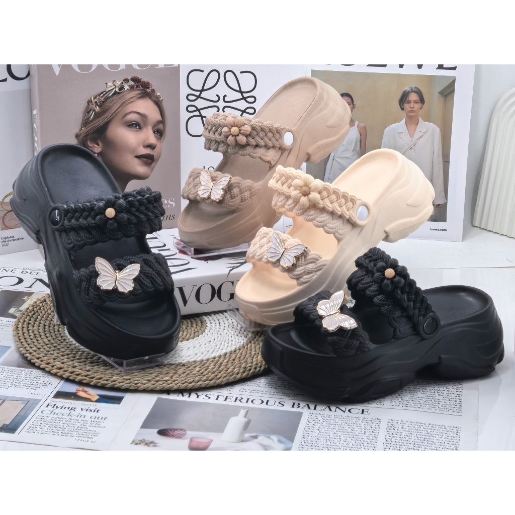 Sepatu Sandal Tali Wanita Premium Sendal Selop Wedges Cewek Kekinian Jelly Karet Tinggi