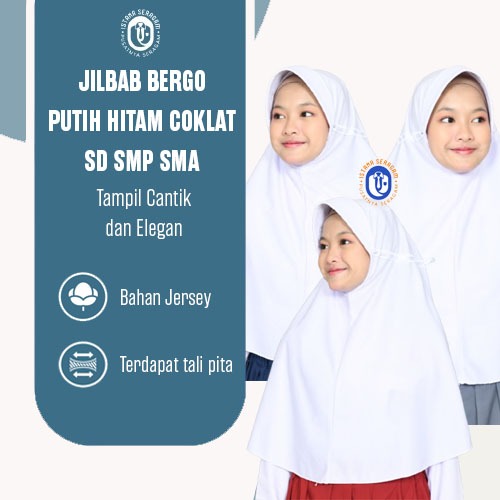 Jilbab Bergo Putih Hitam Coklat Pramuka SD SMP SMA Perempuan Bahan Premium