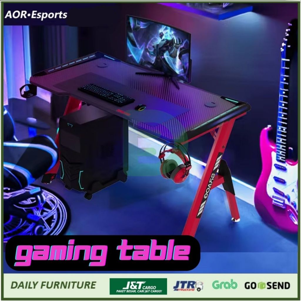 Meja Gaming 120cm / Meja Belajar / Meja Komputer / Meja Kerja Lampu Gamer