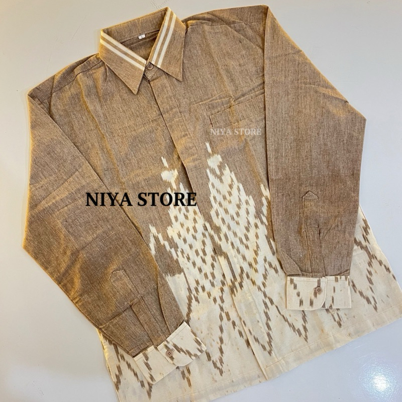 Kemeja Pria Lengan Panjang Warna Coklat Nude Baju Kemeja Pria Katun Tenun Blanket Kemeja Pria Motif