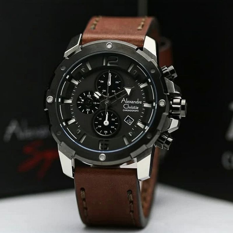 jam tangan pria alexander cristie original ac6410 silver brown