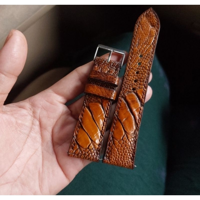 Strap Jam Tangan Kulit Ostrich Coklat Glossy Free Buckle