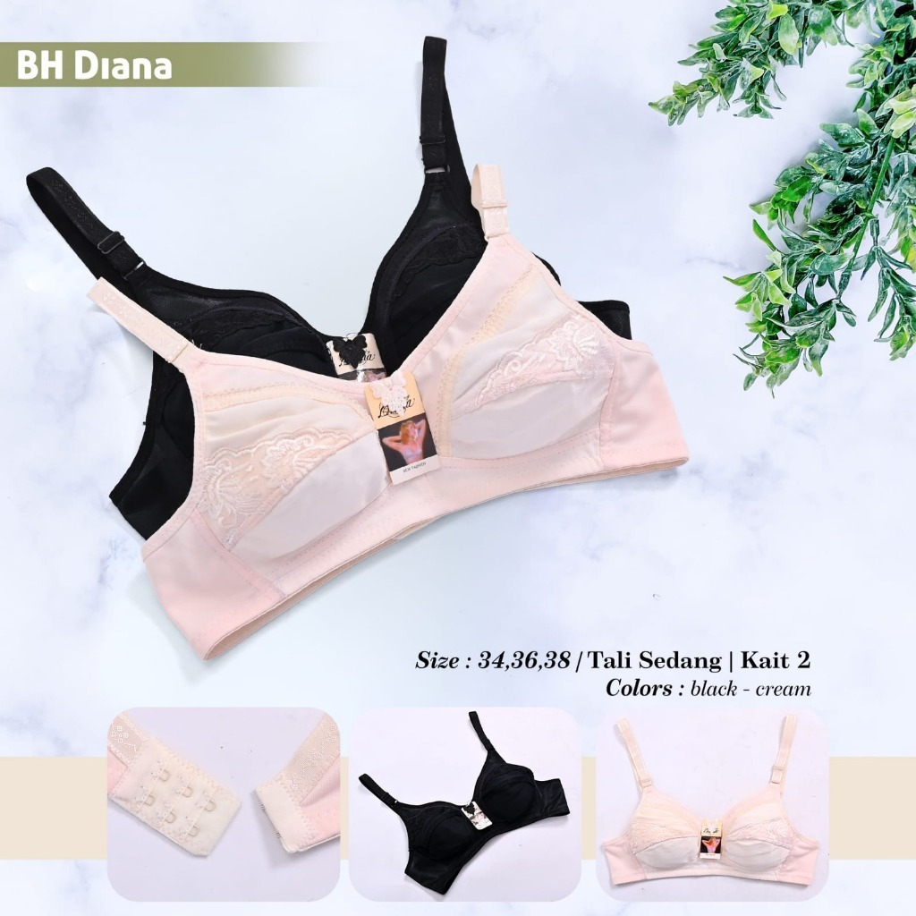 bh wanita tanpa kawat busa tebal bra cewek diana nyaman kait 2 putih murah adem