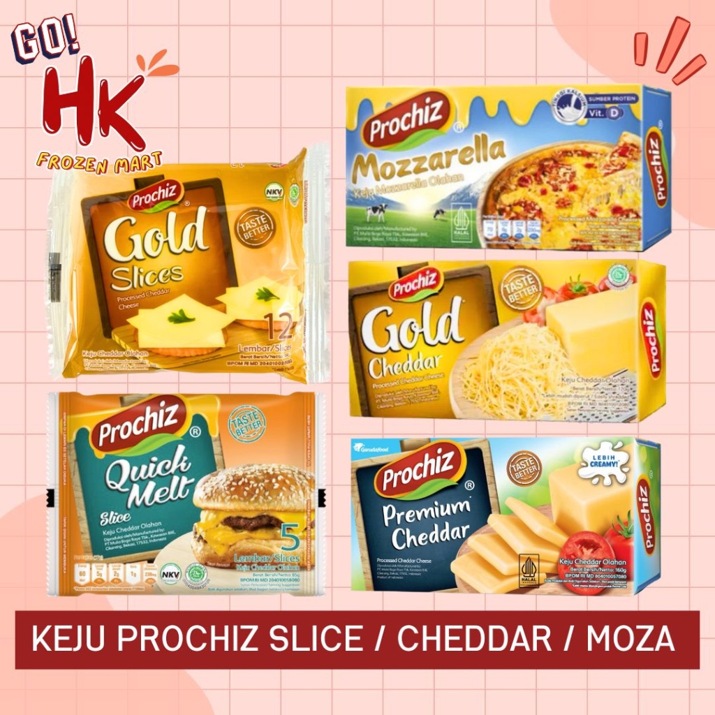 

Keju Prochiz Gold Slice Quick Melt Cheddar Mozzarella 160gr Royale win cheese parut HK Frozen Mart