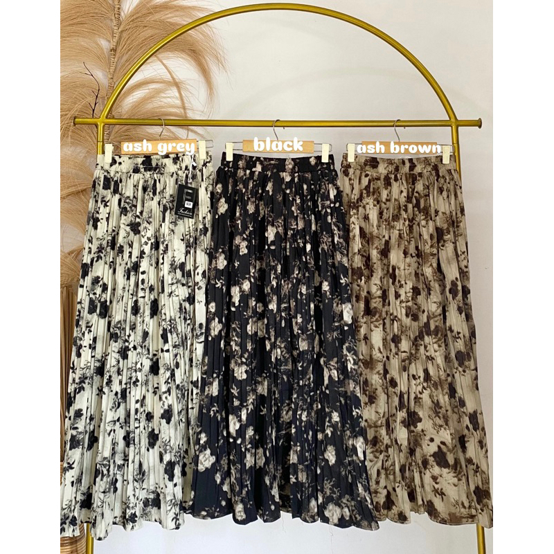 ROK MOTIF BUNGA ABSTRAK / ROK PLISKET MOTIF / ROK IMPORT