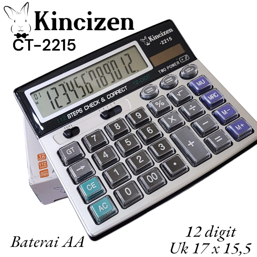 

Kincizen Kalkulator CT-2215 Calculator 12 Digit Dual Power Kalkulator Solar Power