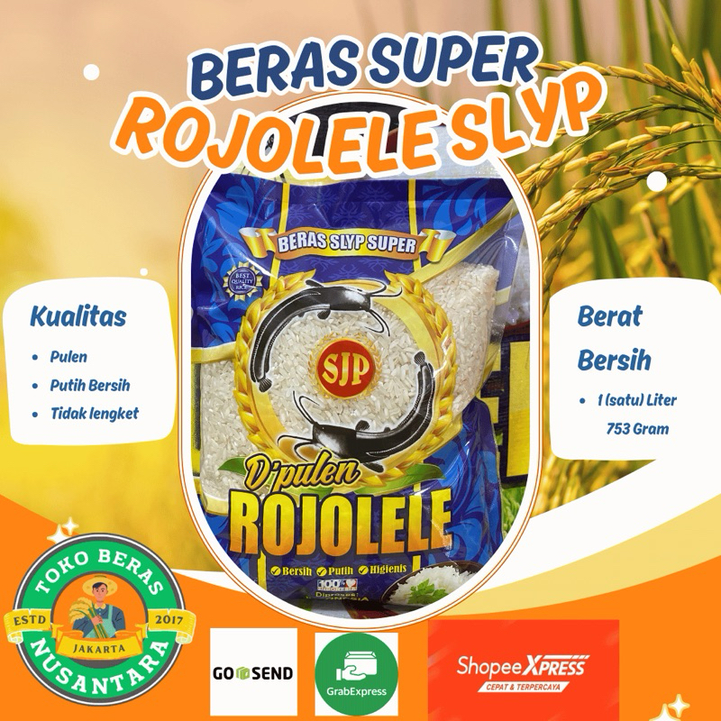 

BERAS ROJOLELE SJP SLYP SUPER BERAT 1 LITER (0,753 GRAM )- PULEN DAN ENAK, BERAS SELALU FRESH ATAU BARU BUKAN PACKINGAN LAMA