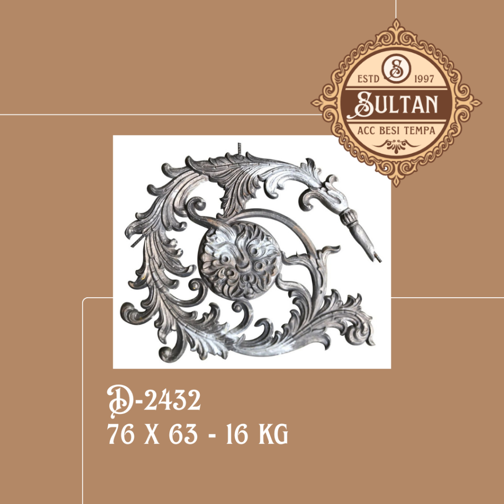 Sultan Besi Tempa / D-2432 / Ornamen Daun Besi Tempa / Ornamen Pagar Besi Klasik / Aksesoris Besi Te