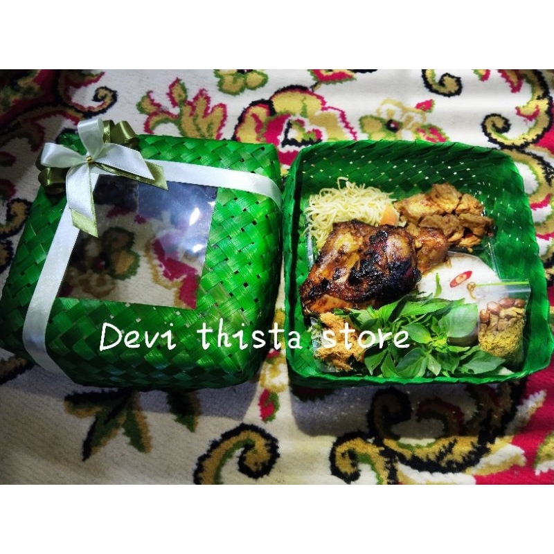 besek bambu mika warna pita 20x20