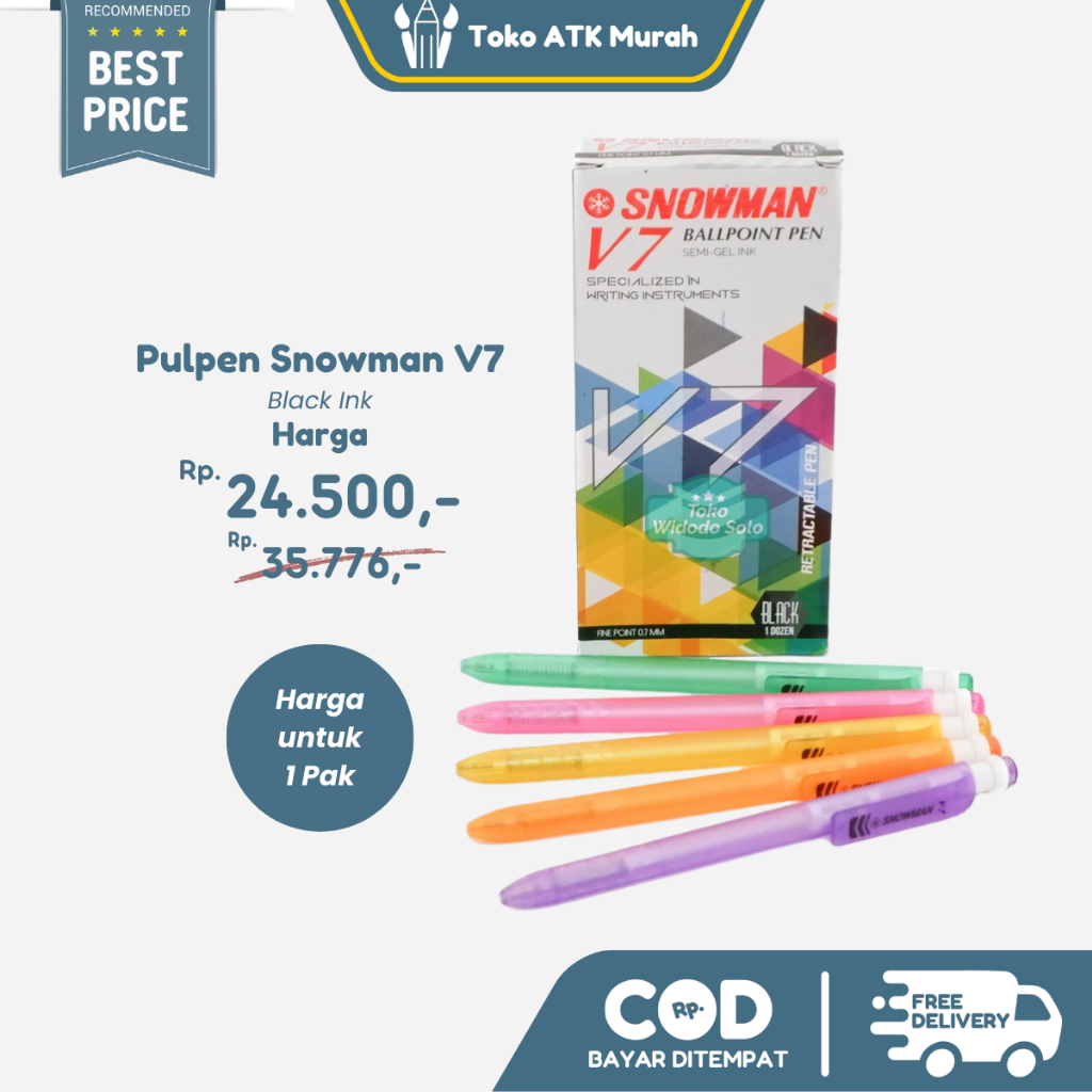 

Dck Pulpen Snowman V7 12 pcs / Ballpoint Cetek 1 Box / 1 Lusin