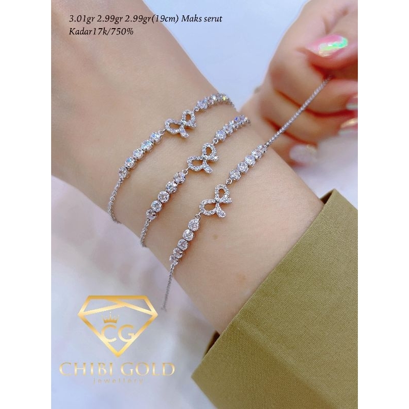 CHIBI GOLD JAWELLERY - Gelang pita White gold 750 kadar 17K - chibi gold
