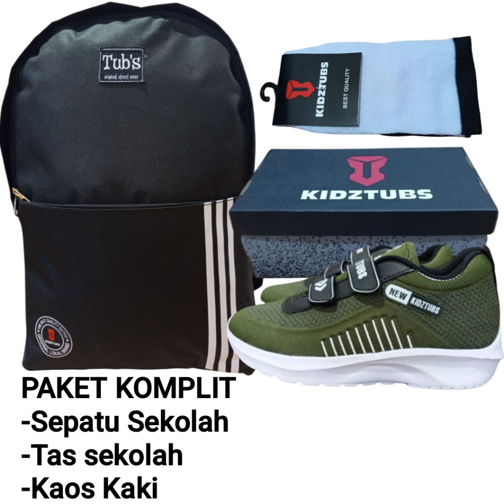 KIDZTUBS Sepatu Sekolah Anak Paket Komplit Sepatu Sekolah + Tas Sekolah + Kaos Kaki TUBS1800022225
